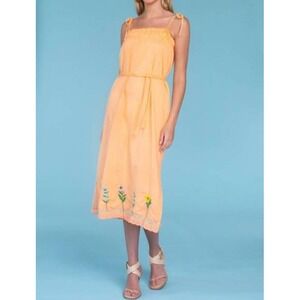 NEW Olivia James The Label Darby Melon Embroidered Cotton Midi Dress Size S